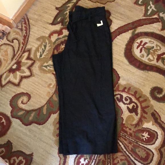 J JILL Size Large LINEN Stretch
BLACK Tie belt Paperbag Flat Front 
$129 NEW - Picture 3 of 12